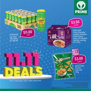 Prime Supermarket 11.11 Promotion: $11 Deals, Buy 1 Get 1 Free (10–11 Nov 2025)