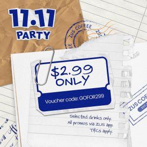 ZUS Coffee 11.11 Promotion: $2.99 Selected Drinks (11 Nov 2025)