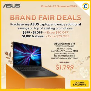 Courts ASUS Brand Fair Singapore: Extra $70 OFF ASUS Laptops (14–23 Nov 2025)