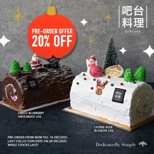 Barcook Bakery Christmas Log Cakes Pre-Order Promotion: 20% Off Festive Specials (Until 16 Dec 2025)