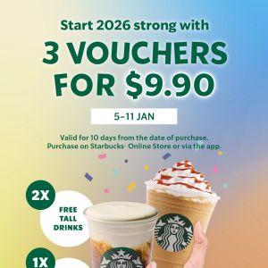 Starbucks Singapore New Year Promo: 3 Vouchers for $9.90 (5-11 Jan 2026)