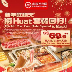 Haidilao 1-For-1 All-You-Can-Order Buffet: $69.90++ for 2 Pax (12 Jan - 13 Feb 2026)