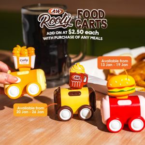A&W Rooty Food Cart Collectibles: Burger & Root Beer Designs (13-26 Jan 2026)