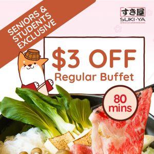 Suki-Ya $3 OFF Regular Buffet for Students & Seniors Promotion