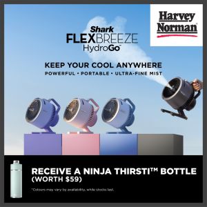 Harvey Norman Shark FlexBreeze HydroGo FREE  Ninja Thirsti Bottle Promotion