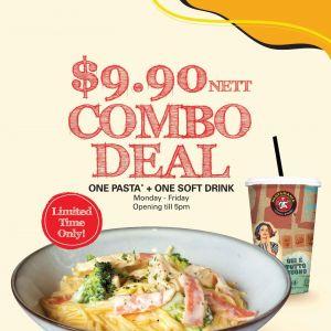 PastaMania Combo Deal: Pasta + Soft Drink for $9.90 Nett (Weekdays)