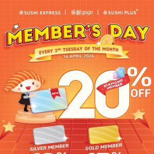 Sushi Express Member's Day Promotion: Up to 20% OFF (14 Apr 2026)
