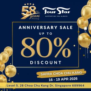 Four Star Anniversary Sale: 58th Anniversary @ SAFRA Choa Chu Kang - Up to 80% OFF (16-19 Apr 2026)