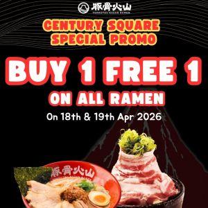 Tonkotsu Kazan Buy 1 Free 1 Ramen: Century Square Special - Buy 1 Free 1 (18-19 Apr 2026)