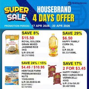 Sheng Siong 4 Days Promotion: Housebrand Super Sale - Buy 1 Get 1 Free & Up to 52% OFF (17-20 April 2026)
