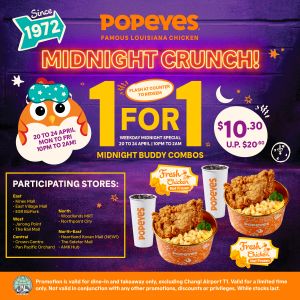 Popeyes 1-for-1 Midnight Buddy Combos: Mac Attack Bowls Supper Deal (20 - 24 April 2026)