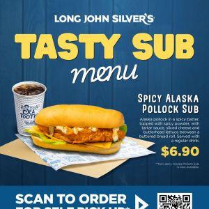 Long John Silver's Tasty Sub Menu: Alaska Pollock Sub Meal - $6.90 Set