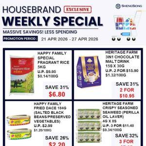 Sheng Siong Weekly Promotion: Housebrand Special - Up to 50% OFF & Buy 1 Free 1 (21-27 Apr 2026)