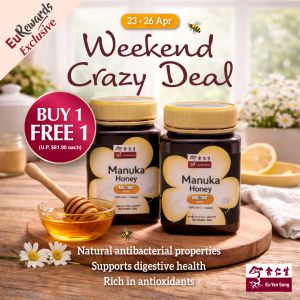 Eu Yan Sang Weekend Promotion: Weekend Crazy Deal - Buy 1 Free 1 Manuka Honey (23-26 Apr 2026)