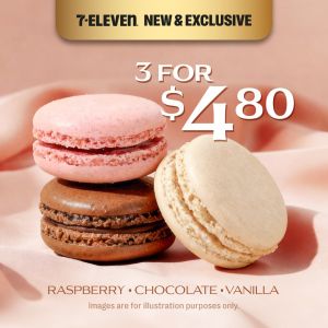 7-Eleven New & Exclusive Promotion: Raspberry, Chocolate & Vanilla Macarons 3 for $4.80 (April 2026)