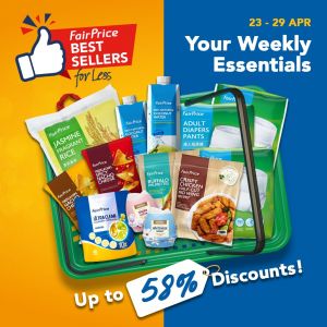 NTUC FairPrice Weekly Essentials Promotion: Up to 58% OFF Housebrand Jasmine Rice, Laundry Capsules & Grocery Best Sellers (Now - 29 April 2026)