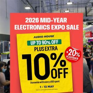 Audio House Mid-Year Electronics Expo Sale: Up to 90% OFF + Extra 10% OFF & 20% eCashback (01 - 13 May 2026)