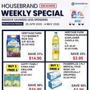Sheng Siong Weekly Promotion: Housebrand Special - Up to 52% OFF & Buy 1 Free 1 (28 Apr - 4 May 2026)