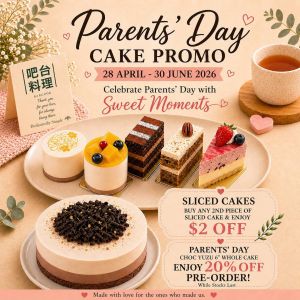 Barcook Bakery Parents’ Day Promotion: 20% OFF Choc Yuzu Whole Cake & $2 OFF Sliced Cakes (28 April - 30 June 2026)