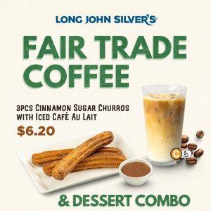 Long John Silver's Menu: Fair Trade Coffee & Dessert Combo - Churros & Coffee Combo for $6.20