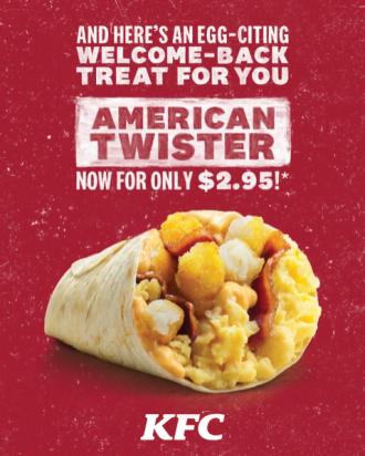 KFC Breakfast American Twister @ $2.95 Promotion (1 Dec 2021 - 19 Dec 2021)