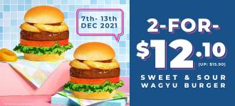 MOS Burger Sweet & Sour Wagyu Burger 2 For $12.10 Promotion (7 December 2021 - 13 December 2021)