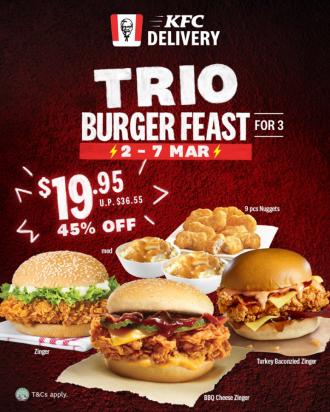 KFC Delivery Trio Burger Feast @ $19.95 Promotion (2 Mar 2022 - 7 Mar 2022)