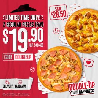 Pizza Hut 2 Regular Pizzas @ $19.90 Promotion (valid until 31 October 2022)