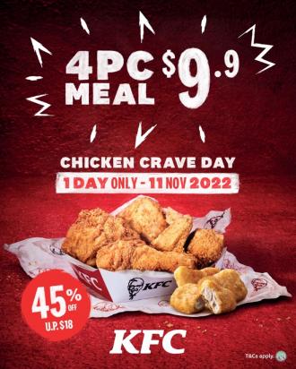 KFC 11.11 Chicken Crave Day Promotion 4pc Meal @ $9.9 (11 November 2022)