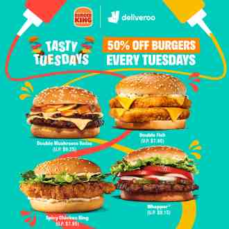 Deliveroo Burger King Burgers 50% OFF Promotion (every Tuesday)